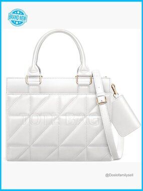 Quilted Tote Bag Structured PU Leather Crossbody Strap Work Purse Chic